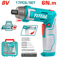 TOTAL 17PCs Cordless Screwdriver Set 6N.m | 1/4" - Without USB Cable (TSDLI08025)