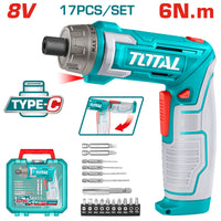 TOTAL 17PCs Cordless Screwdriver Set 6N.m | 1/4" - Without USB Cable (TSDLI08025)