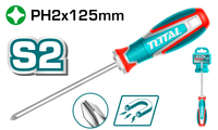 TOTAL Phillips Screwdriver PH2x125mm – S2 Steel Magnetic Tip with Ergonomic Handle (TSDPH2125)