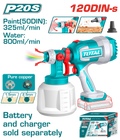 TOTAL 20V Cordless Spray Gun – 1000ml Paint Sprayer with Adjustable Spray - Battery & Charger Sold Separately (TSGLI2004)
