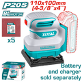 TOTAL Cordless Sheet Sander 20V | 110mmx100mm – Brushless Finishing Sander - Battery & Charger Sold Separately (TSHSLI2024)