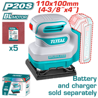 TOTAL Cordless Sheet Sander 20V | 110mmx100mm – Brushless Finishing Sander - Battery & Charger Sold Separately (TSHSLI2024)