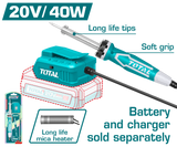 TOTAL 20V Cordless Soldering Iron 40W – Portable Battery-Powered Soldering Tool (TSILI2001)