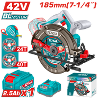 TOTAL Cordless Circular Saw – Brushless 42V, 185mm Blade (TSLI4218511)