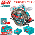 TOTAL Cordless Brushless Circular Saw 42V – 185mm | 7.25" with 2 Batteries (TSLI4218512)