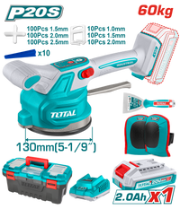 TOTAL Cordless Tile Vibration Machine – 20V, 0–10000rpm, 60kg Suction, 130mm Pad, 6-Speed (TTVLI20018)