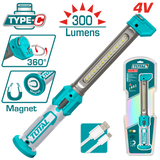 TOTAL Cordless Rechargeable Work Lamp – 300 Lumens, Magnetic Base, USB Charging (TWLI043006)