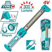 TOTAL Cordless Rechargeable Work Lamp – 300 Lumens, Magnetic Base, USB Charging (TWLI043006)