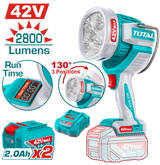 TOTAL Cordless Work Lamp 42V –2800 Lumens | 50W LED Rechargeable Work Light with Runtime Display (TWLI42896)