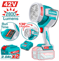 TOTAL Cordless Work Lamp 42V –2800 Lumens | 50W LED Rechargeable Work Light with Runtime Display (TWLI42896)