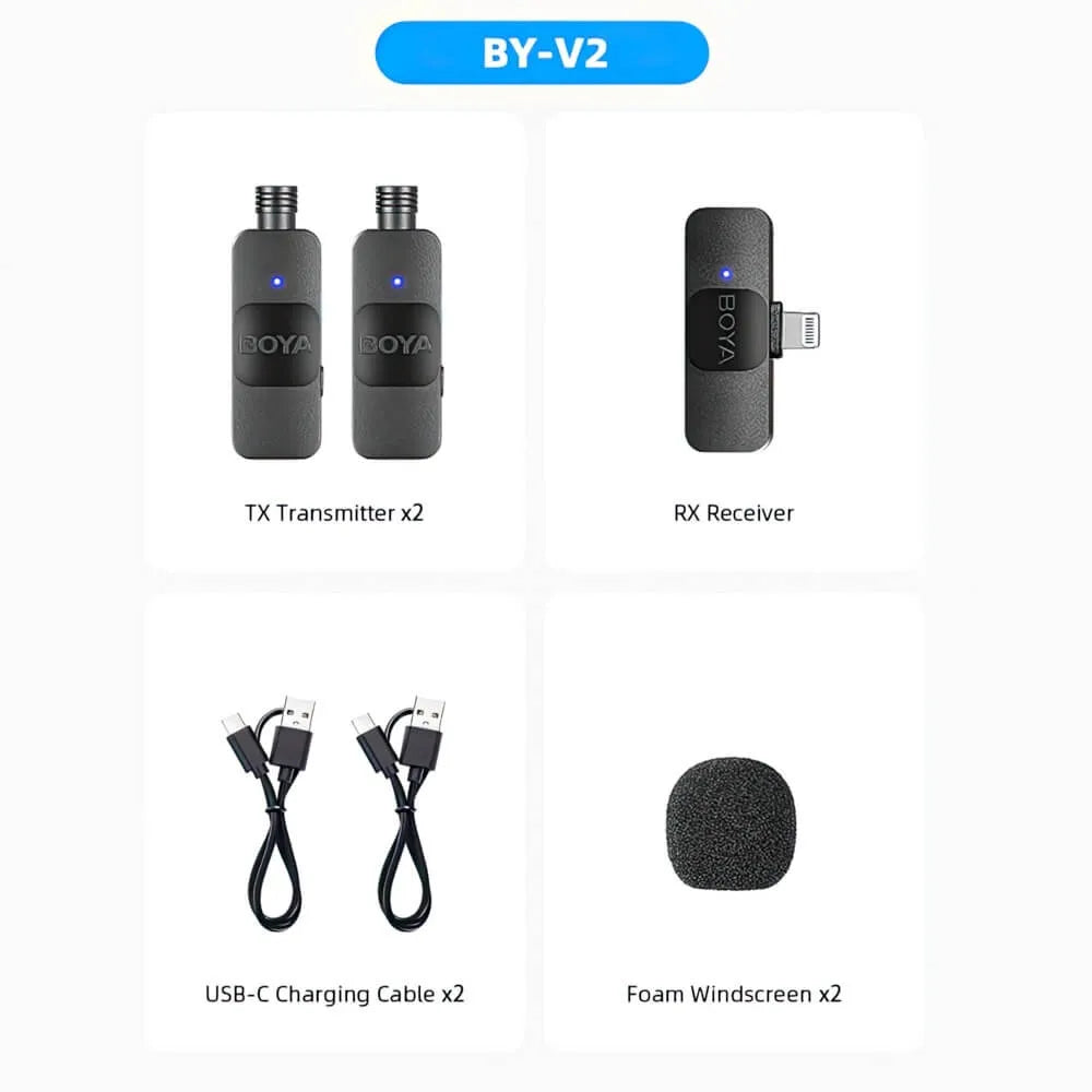 BOYA Ultracompact 2.4GHz Wireless Microphone System for iPhone (Two MIc) - Black