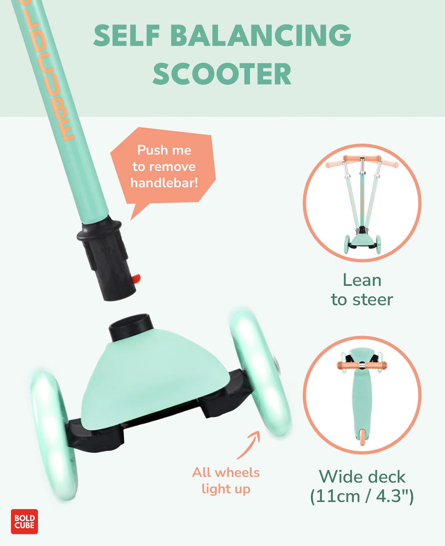 Bold Cube - Three Wheel Scooter Teeny - Mint - Age 3-6 Bold Cube - Three Wheel Scooter Teeny - Mint - Age 3-6