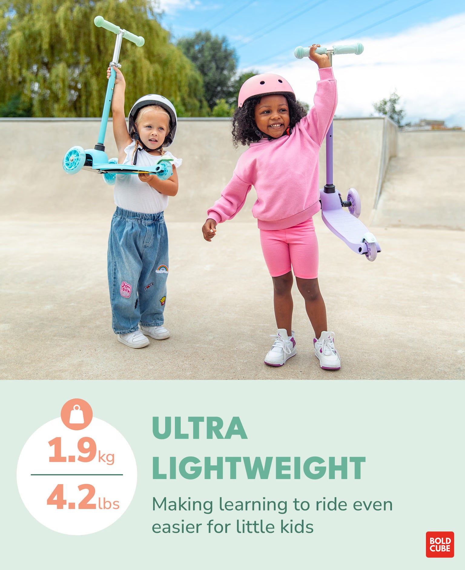 Boldcube – سكوتر ثلاث عجلات للأطفال 3-6 سنوات | لون نعناعي