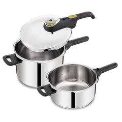 Tefal Stainless Steel Manual Pressure Cooker Set 6L & 4L, 3 Pcs