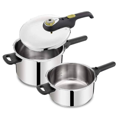 Tefal Stainless Steel Manual Pressure Cooker Set 6L & 4L, 3 Pcs