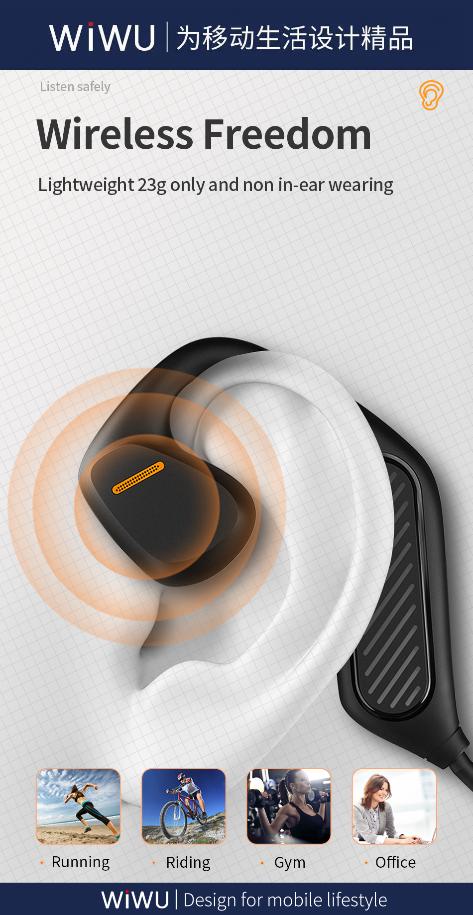 Wiwu Q1 air conduction wireless headset - black