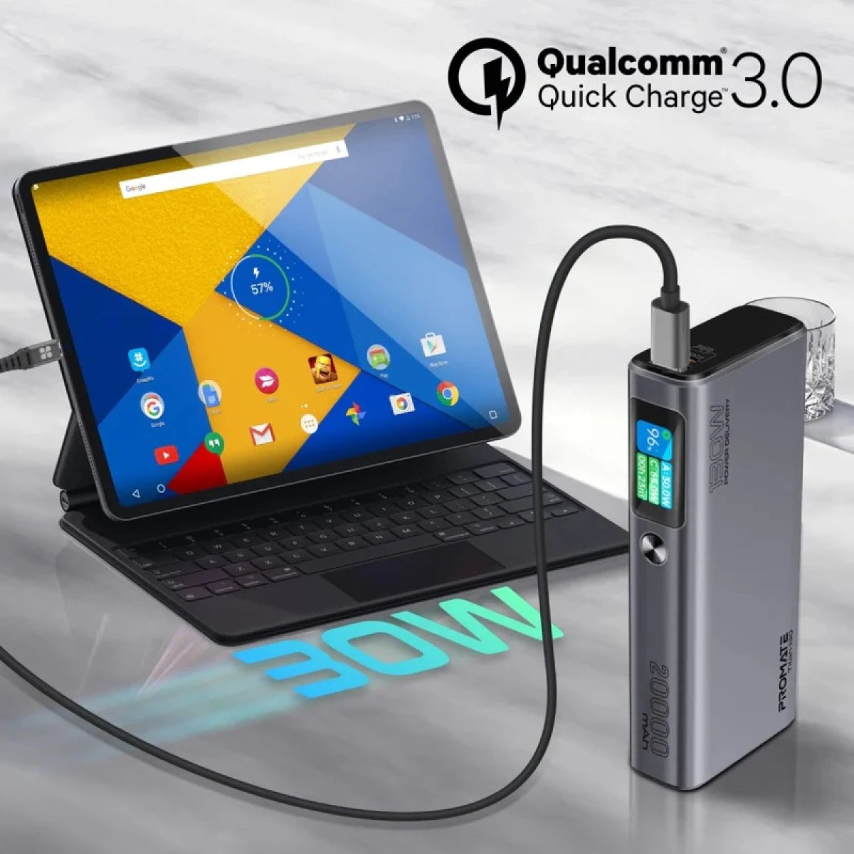 باور بروميت تايتان-130 متعدد المنافذ بتقنية توصيل الطاقة مع شاشة TFT LCD، بقدرة 130 واط وسعة 20000 مللي أمبير