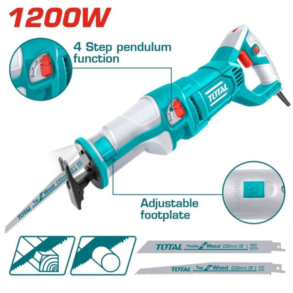 Total 1200W Reciprocating Saw High Power & Precision Cutting