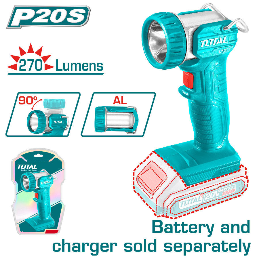 Total 20V Lithium-Ion Work Lamp Bright LED & Adjustable Head Total 20V Lithium-Ion Work Lamp Bright LED & Adjustable Head