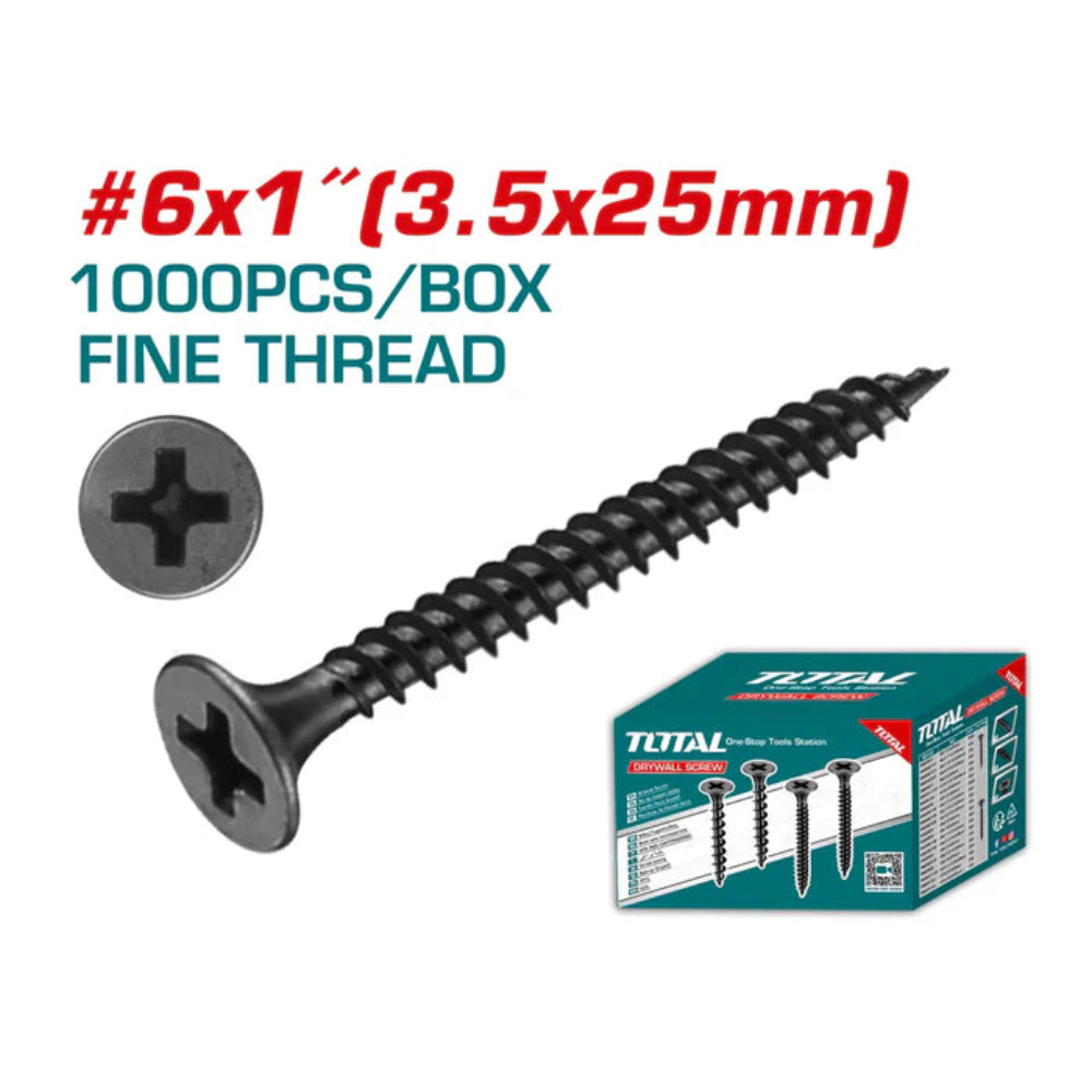 Total 3.5×25mm Fine Thread Gypsum Screws 1000 PCS