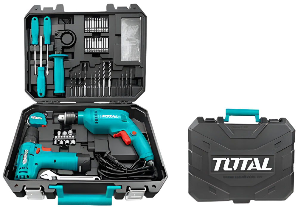 Total 680W Electric Drill & 12V Cordless Drill with 119 Pieces