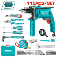Total 680W Electric Drill with 115-Piece Tool Set Complete