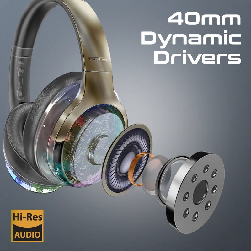 Promate TransTune Active Noise Cancelling Hi-Fi Stereo Wireless Headphones with RGB Lights - Silver