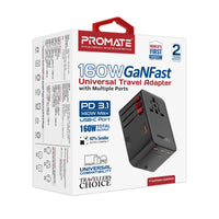 محول سفر Promate TripMate-GaN160 160 واط متعدد المنافذ 