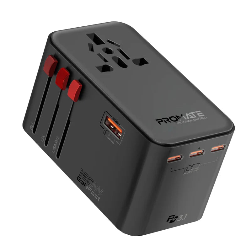 Promate TripMate-GaN160 160W Multi-Port Travel Adapter