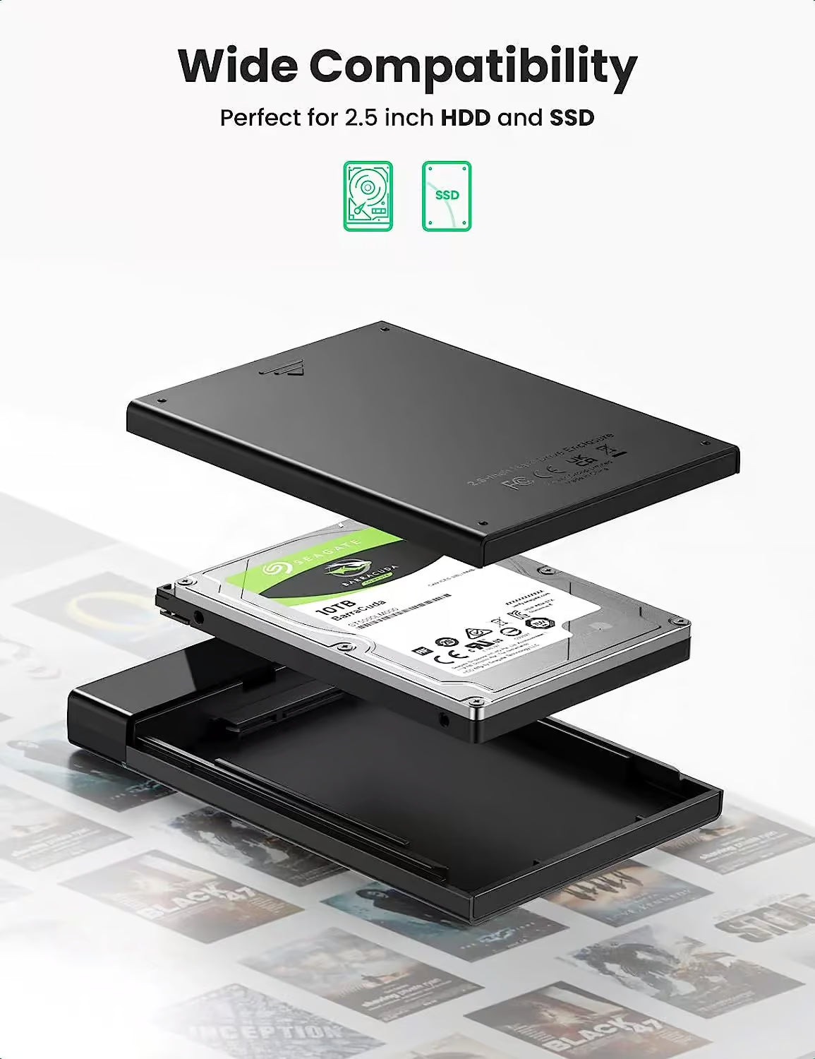 UGREEN 60735 USB 3.1 2.5″ Hard Drive Enclosure – USB-A to USB-C & USB-C to USB-C Cables