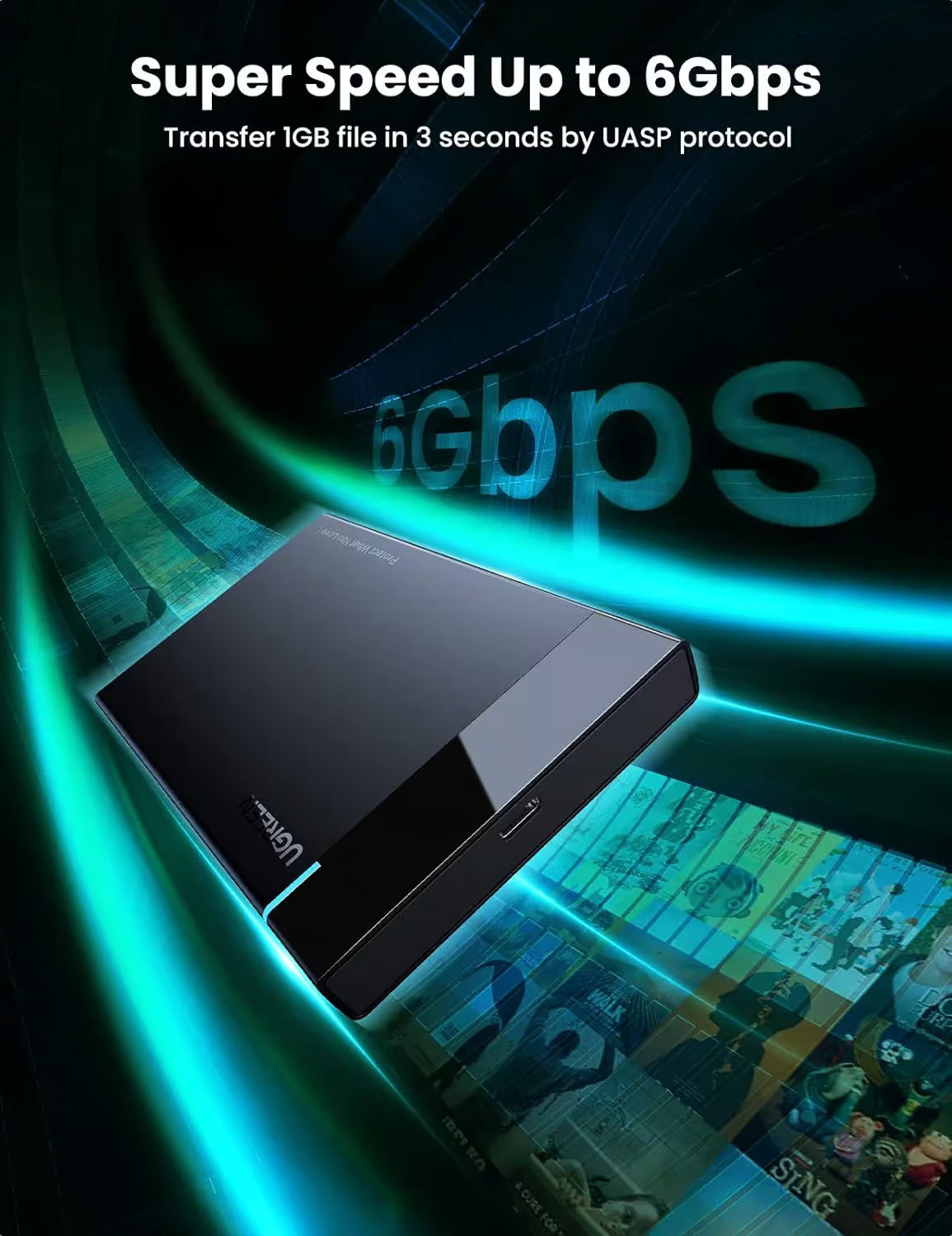 UGREEN 60735 علبة هارد درايف USB 3.1 بحجم 2.5 بوصة – مع كابلات USB-A إلى USB-C و USB-C إلى USB-C