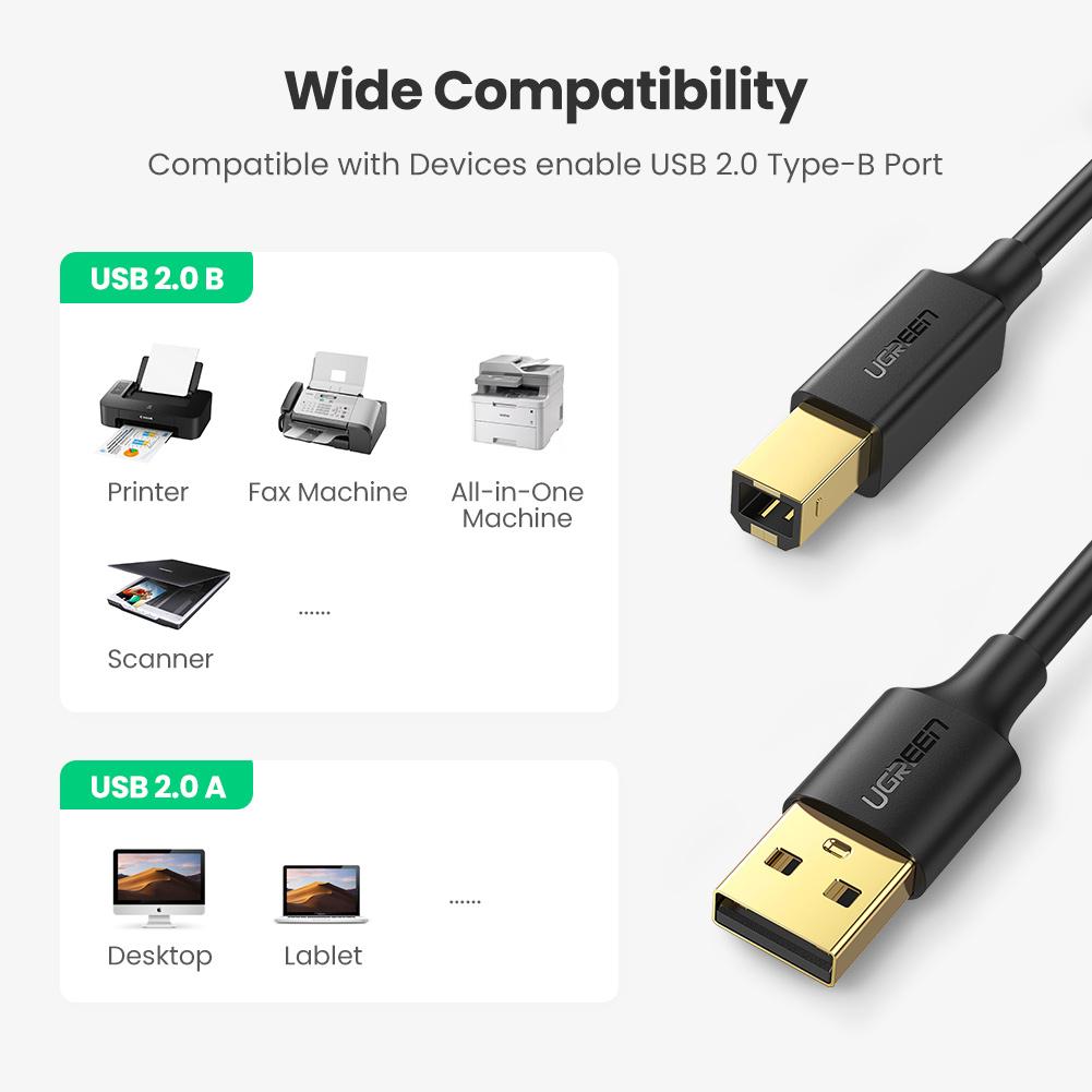 UGREEN USB 2.0 AM to BM Print Cable 3m (Black) 10351