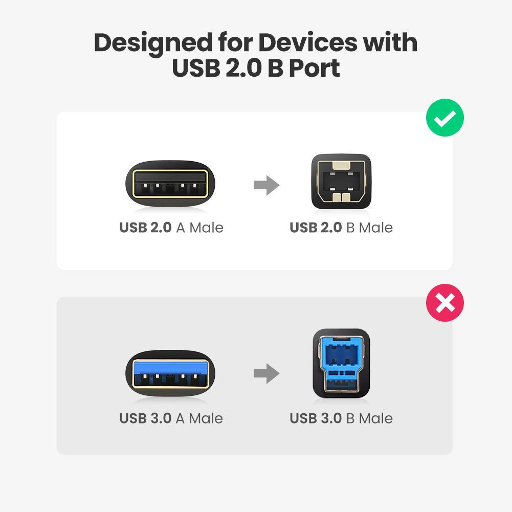 كابل طباعة USB 2.0 AM إلى BM من UGREEN، 3م، أسود 10351
