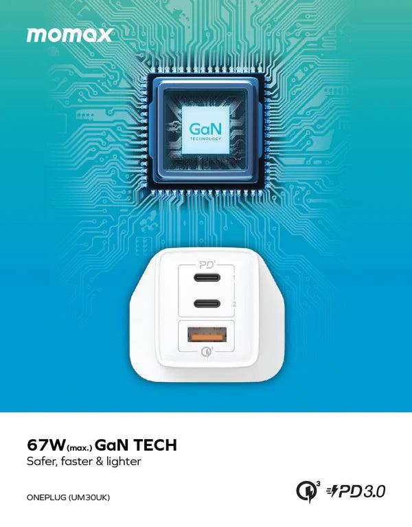 Momax ONEPLUG 67W GaN Charger Compact and Fast Charging Momax ONEPLUG 67W GaN Charger Compact and Fast Charging