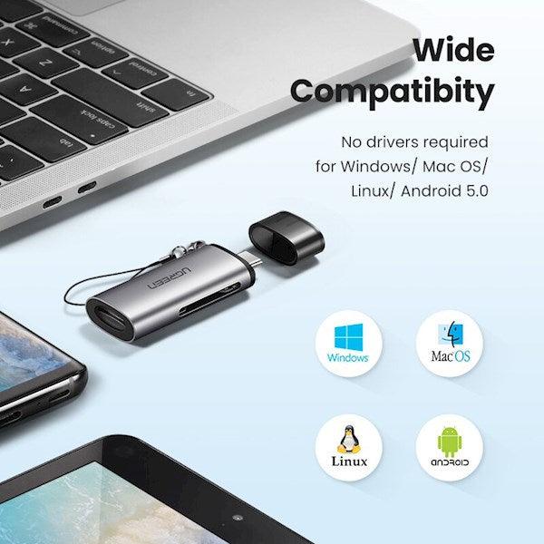 قارئ بطاقات يوجرين USB-C TF + SD