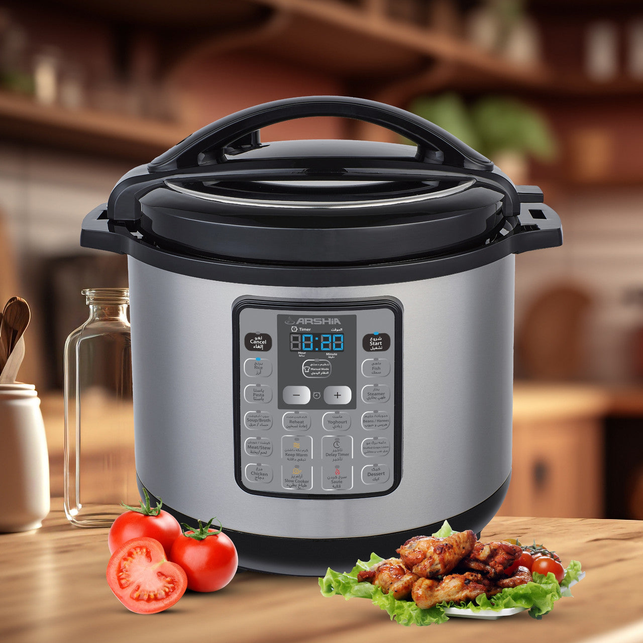 Arshia Stainless Steel Digital Pressure Cooker 11L - Black