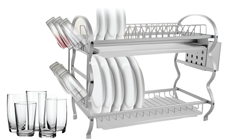 Arshia Large Aluminum Dish Rack with 2 trays Arshia Large Aluminum Dish Rack with 2 trays