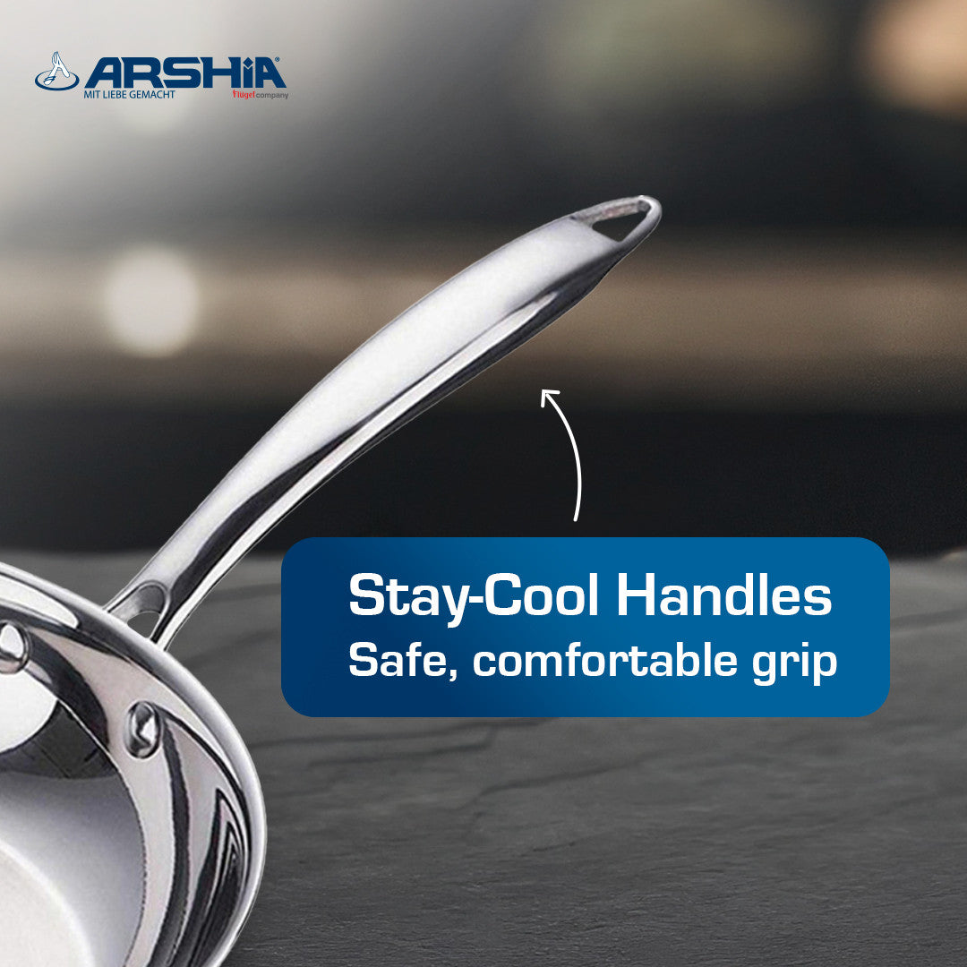 Arshia 26cm Tri-Ply Stainless Steel Frying Pan with Aluminum Core