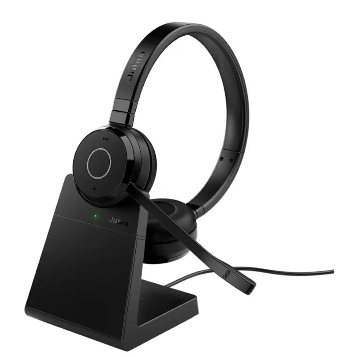 سماعة رأس لاسلكية Jabra Evolve 65 TE مع حامل | Link 390a UC | بلوتوث 5.2 | خاصية إلغاء الضوضاء | بطارية تدوم 16 ساعة