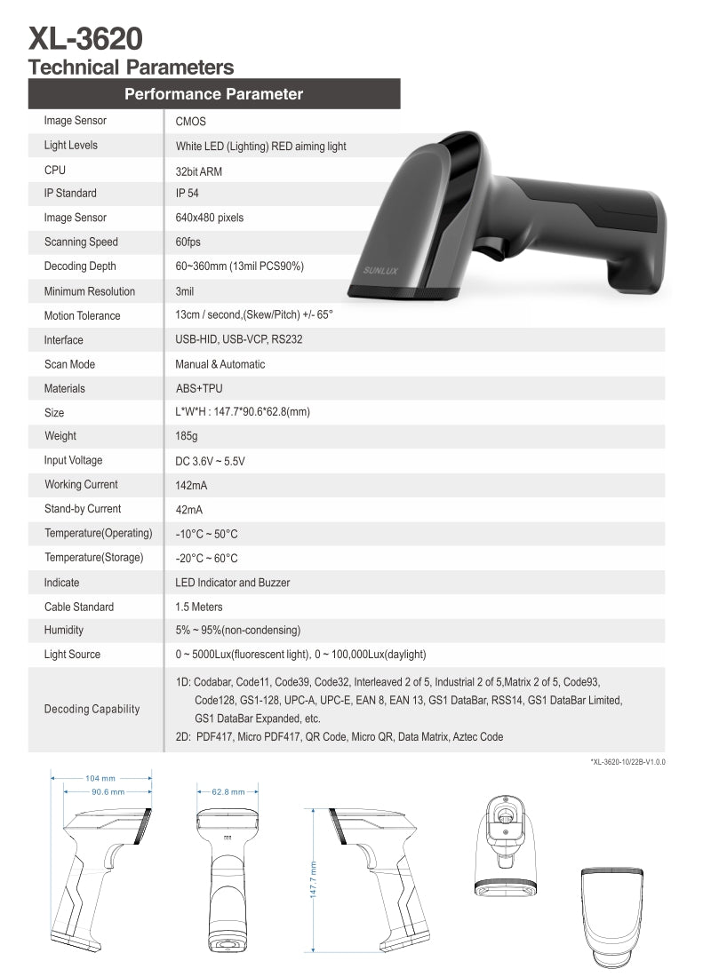 SUNLUX 2D Handheld Barcode Scanner with Stand SUNLUX 2D Handheld Barcode Scanner with Stand