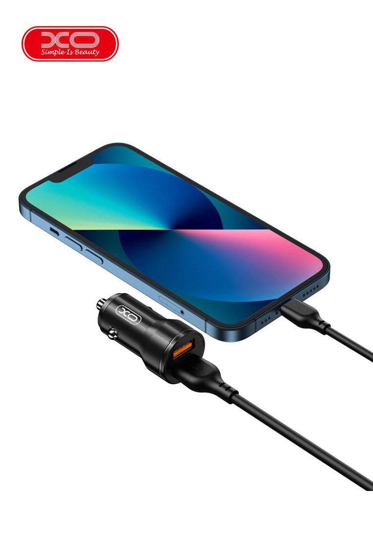 شاحن سيارة عالمي ذكي XO CC48 بمنفذي USB مزدوجين معدنيين مع كابل Lightning 2.4A