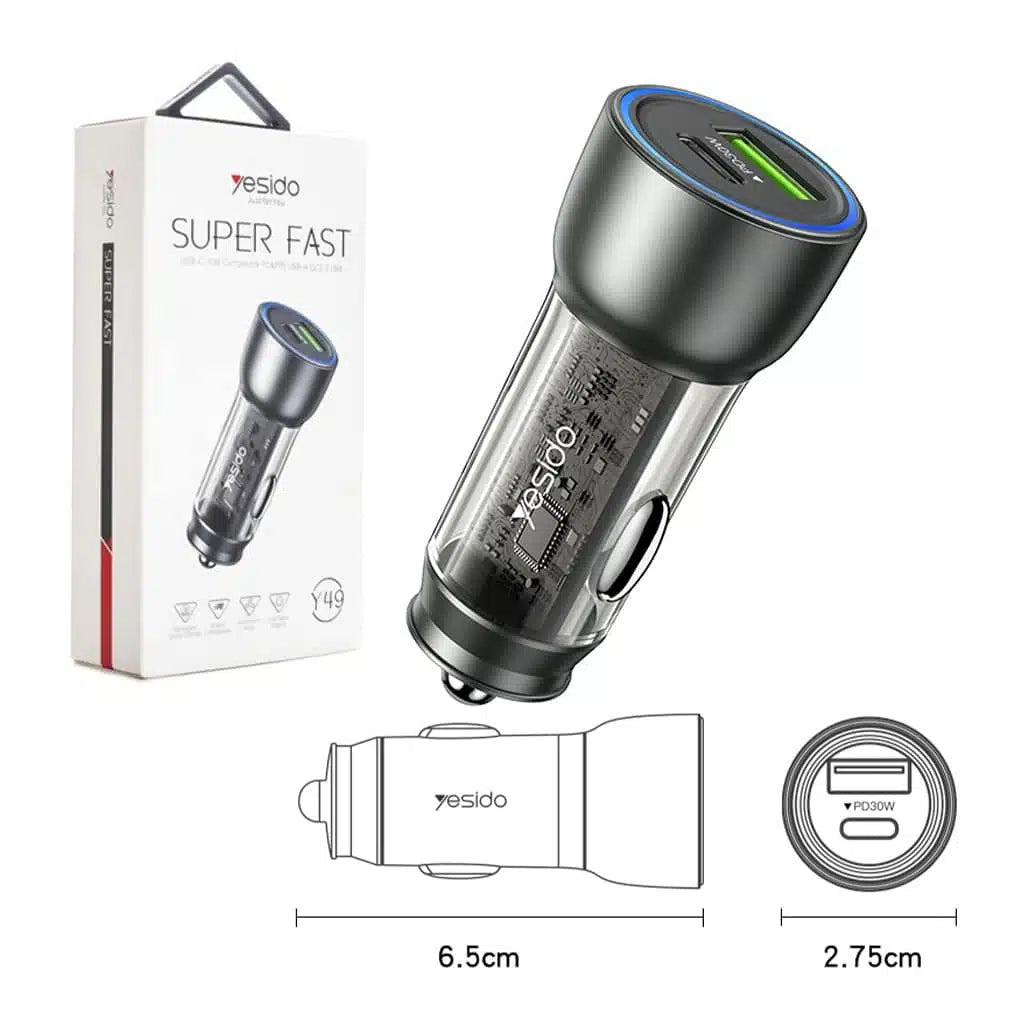 YESIDO Y49 USB Car Charger - 30W Fast Charging YESIDO Y49 USB Car Charger - 30W Fast Charging