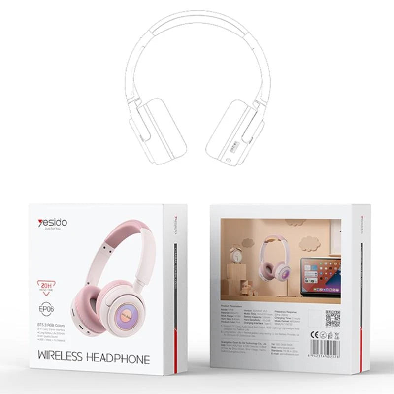 Yesido BT5.3 Headphones - RGB Lights & Long Battery pink