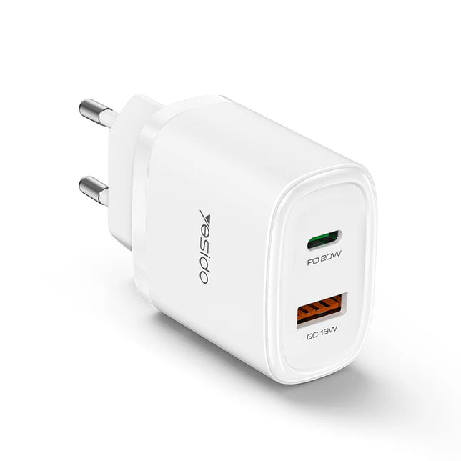 شاحن سريع YC47 بقوة 20 وات - محول ثنائي المنفذ من النوع C وUSB-A