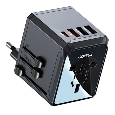 Yesido Universal Travel Adapter 20W USB & Type C Charger - Black