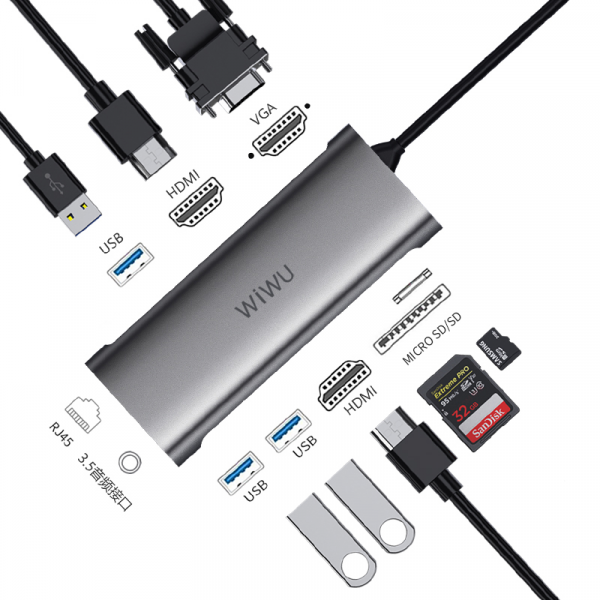 WiWU Alpha 11 in 1 USB C Hub All in One - Grey