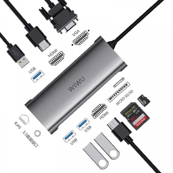 موزع USB C 11 في 1 من WiWU Alpha - رمادي