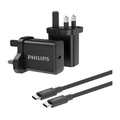 شاحن حائطي Philips 30W مع كابل USB-C أسود للشحن السريع