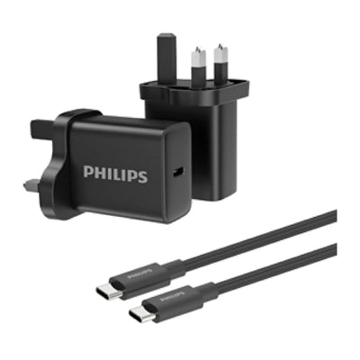 شاحن حائطي Philips 30W مع كابل USB-C أسود للشحن السريع