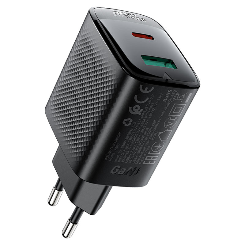 شاحن ACEFAST A106 GaN 45W USB-C + USB-A سريع